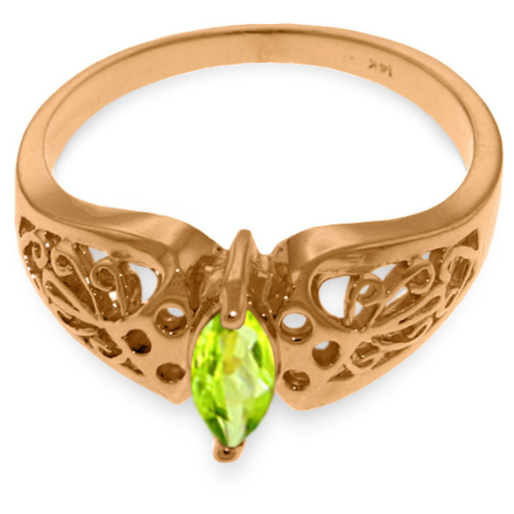 14K. SOLID GOLD FILIGREE RING WITH NATURAL PERIDOT (Rose Gold) - Picture 2 of 2